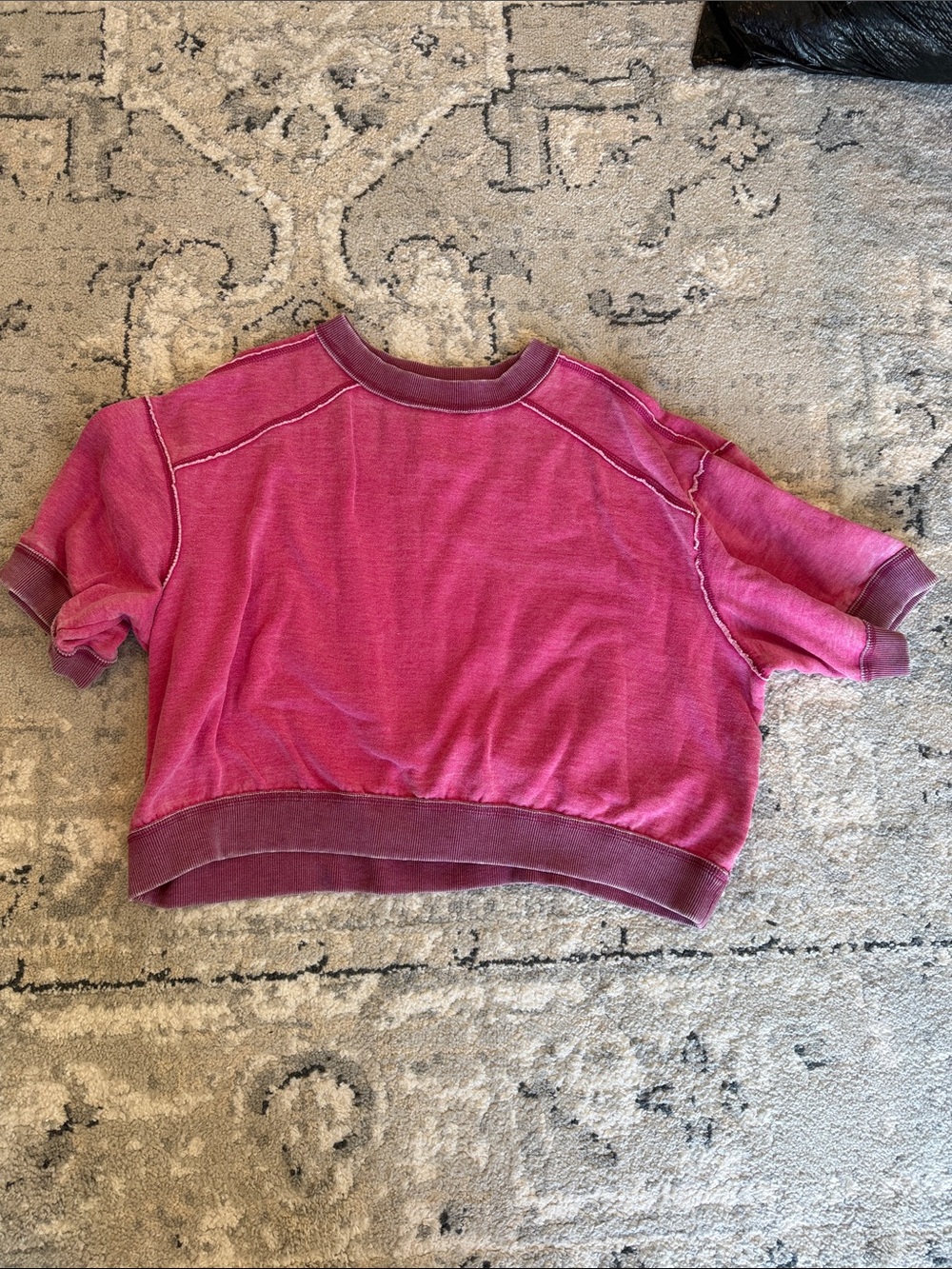 We The Free Rose Pink Cropped Sweatshirt with Rib Trim